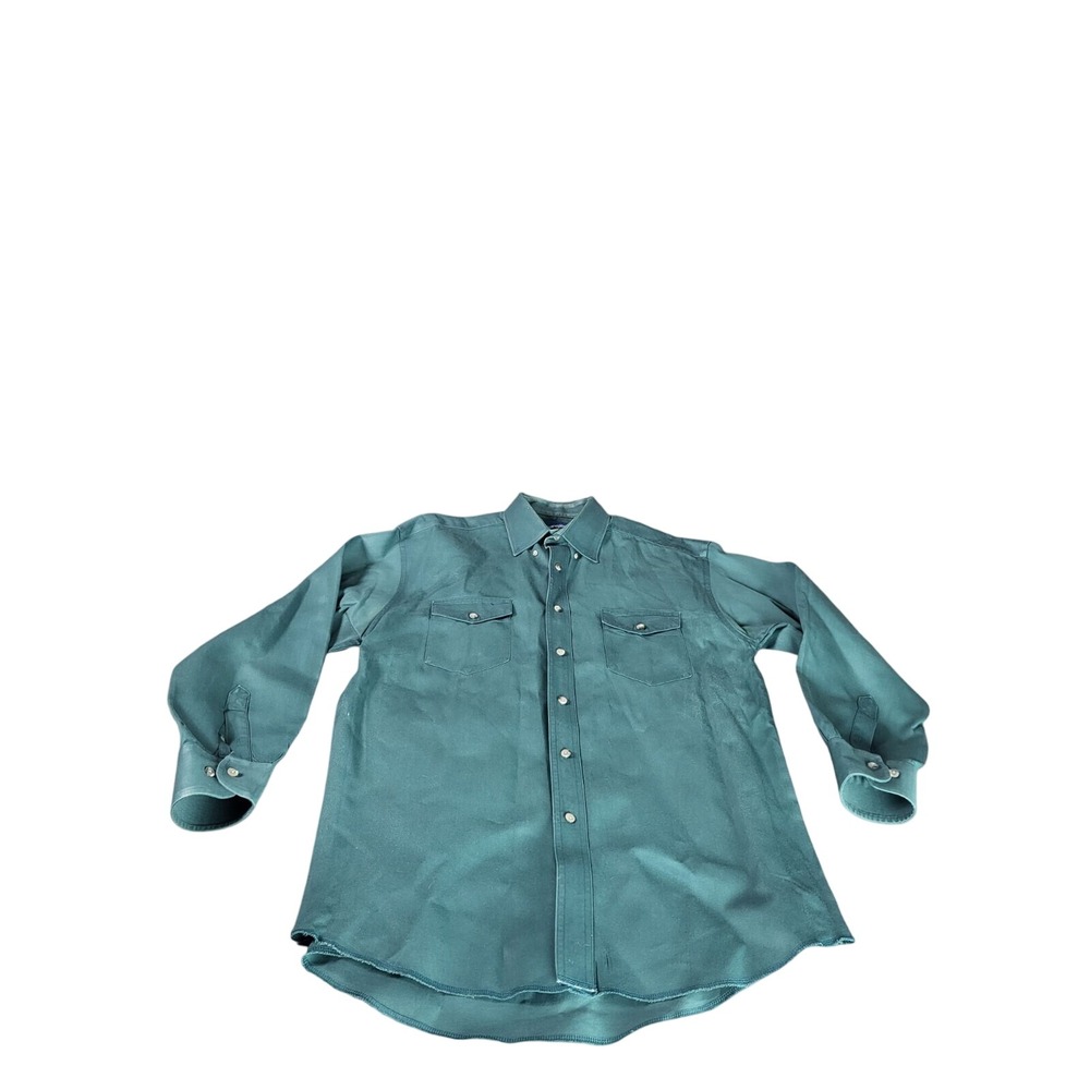 Wrangler Button Up Shirt Mens L Green Long Sleeve Western Cowboy Workwear Top